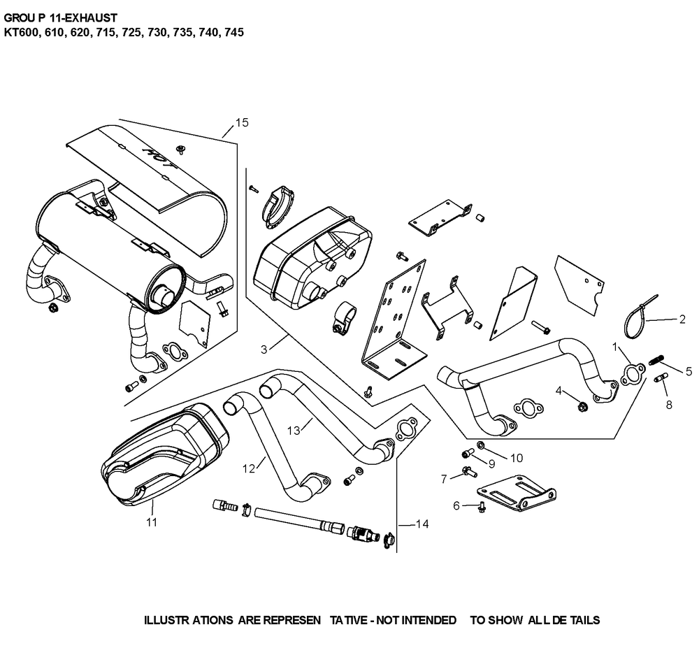 Kt730-3063 Exhaust Diagram and Parts List for KT730-3063  Cub Cadet Lawn Tractor